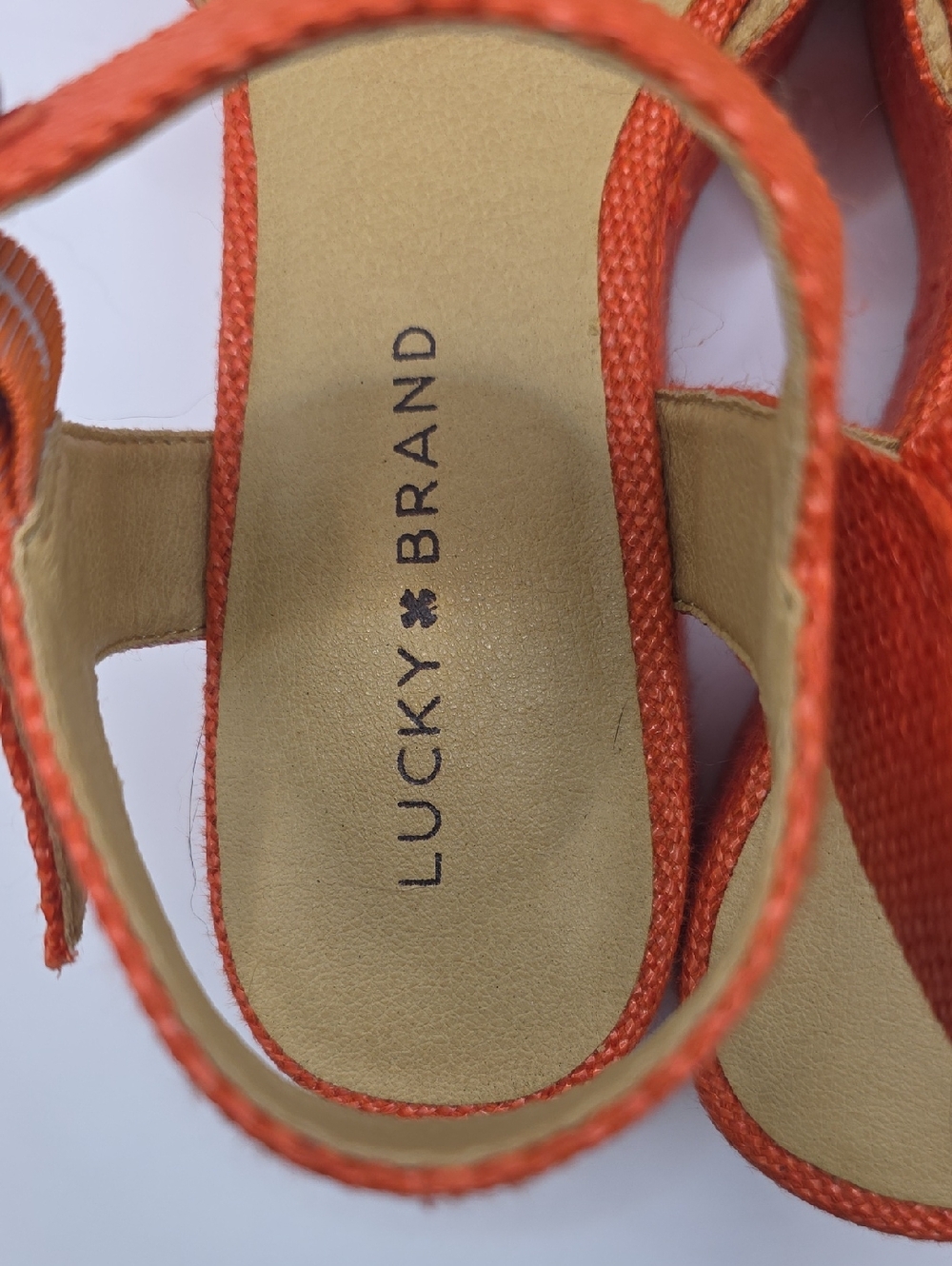 Lucky Brand Orange Woven Platform Sandals with Buckle Bright Fun Travel Vacation - Picture 6 of 9